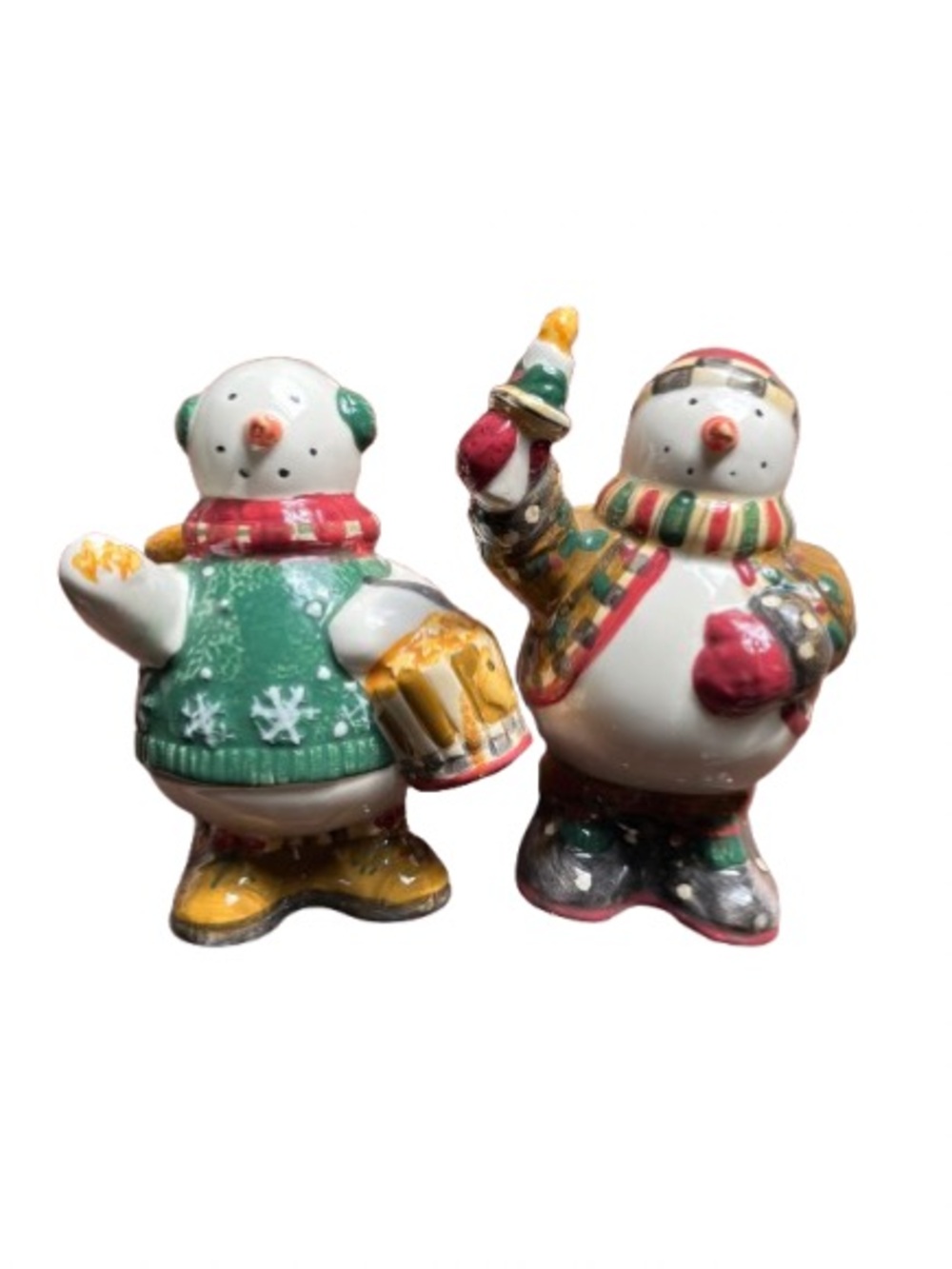 Vintage Debbie Mumm Sakura Snowman Salt & Pepper Shakers Snow Angel Village